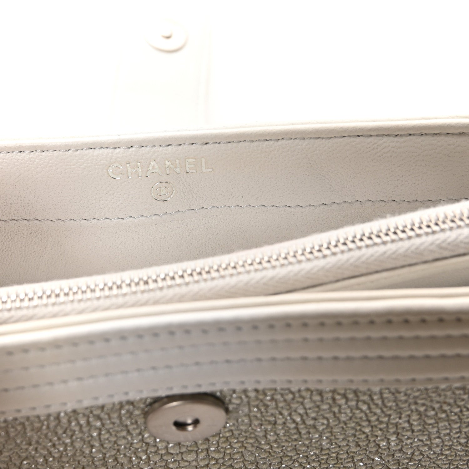 Chanel Metallic Galuchat Stingray Lambskin Mini Clutch With Removable Chain Silver 6 of 12
