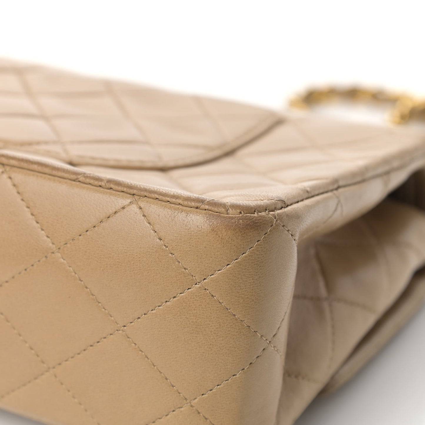Lambskin Quilted Medium Double Flap Beige