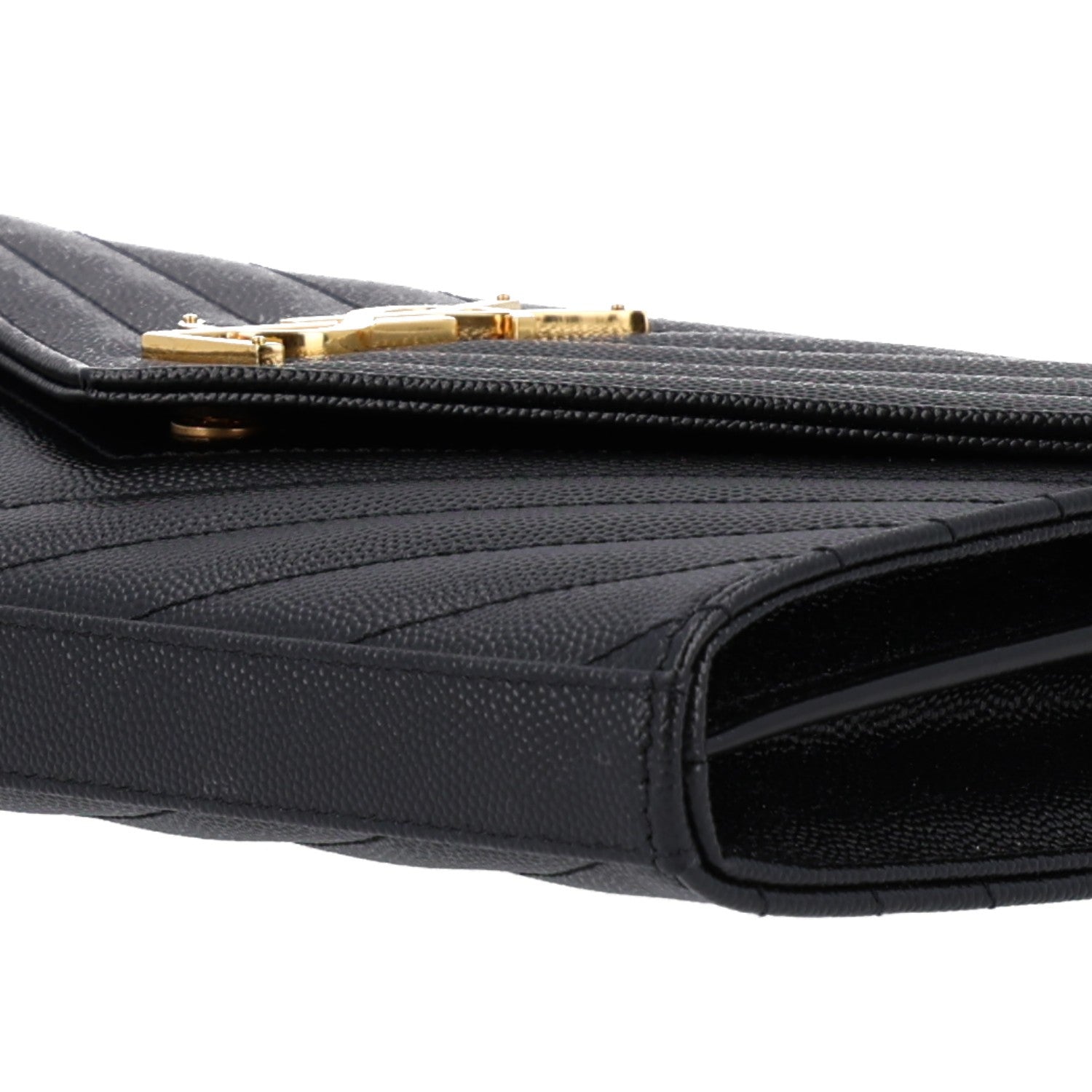 Saint Laurent Grain De Poudre Matelasse Chevron Monogram Chain Wallet Black Black 9 of 9