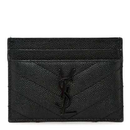Saint Laurent Grain De Poudre Matelasse Chevron Monochrome Monogram Credit Card Case Black 1 of 8