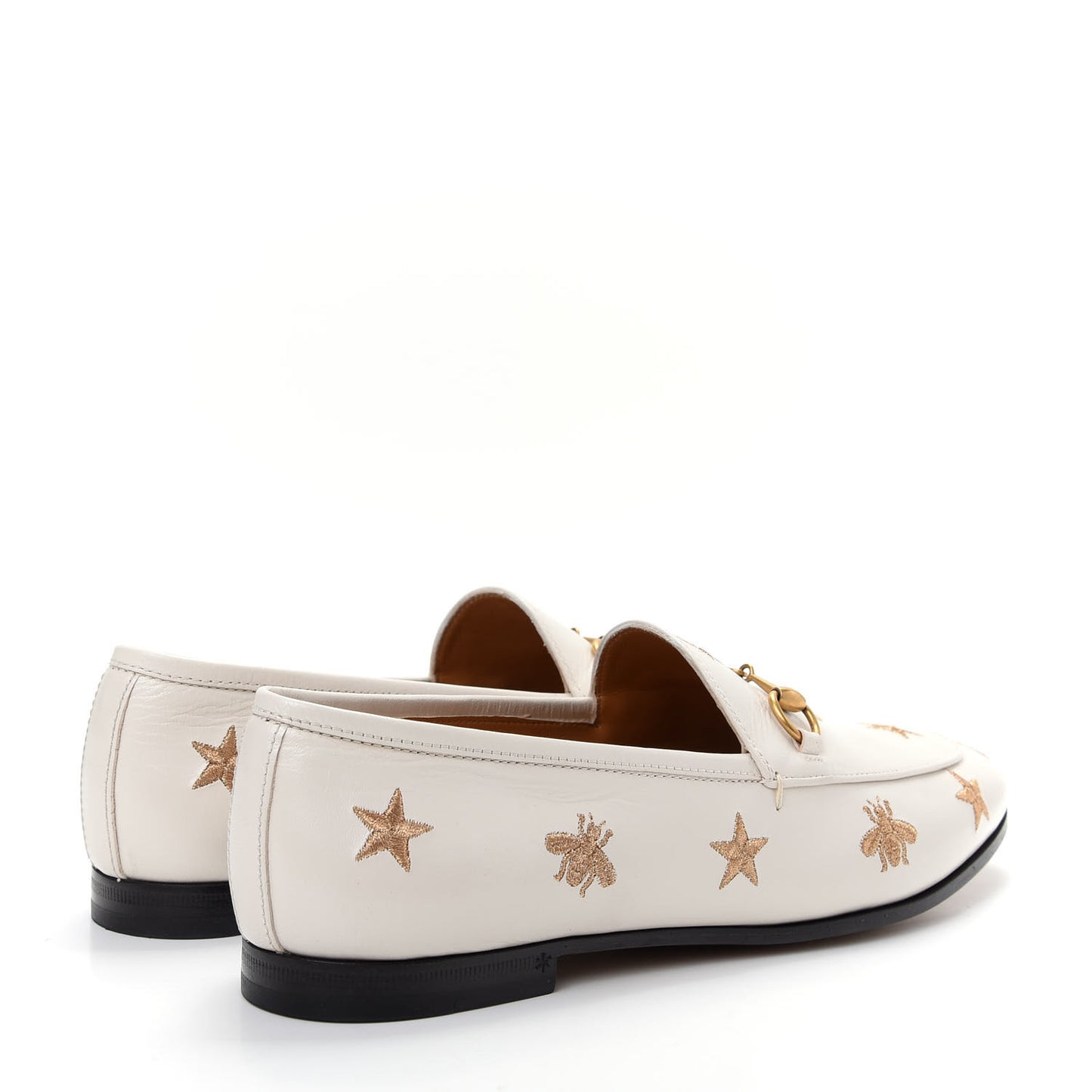 Goatskin Bee Star Embroidered Womens Jordaan Loafers 38.5 Mystic White