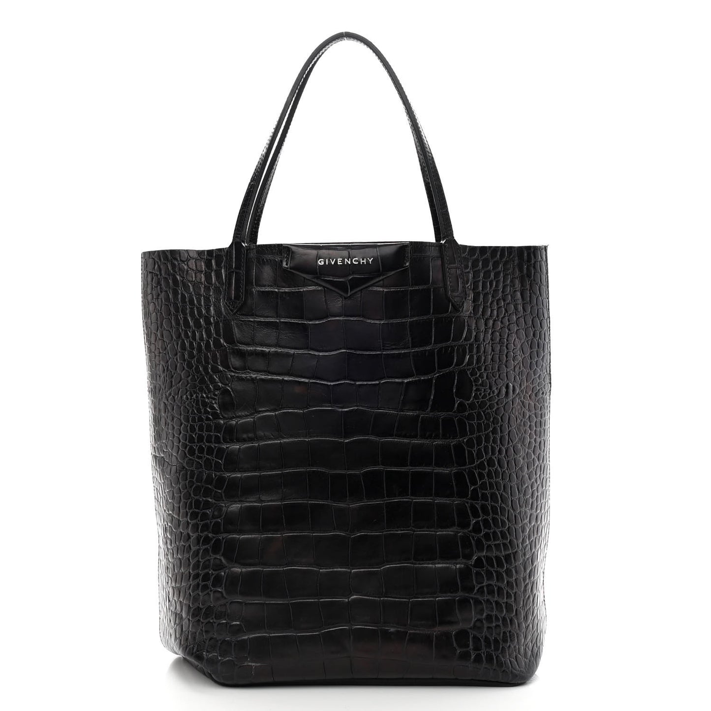 Calfskin Crocodile Embossed Medium Antigona Tote Black