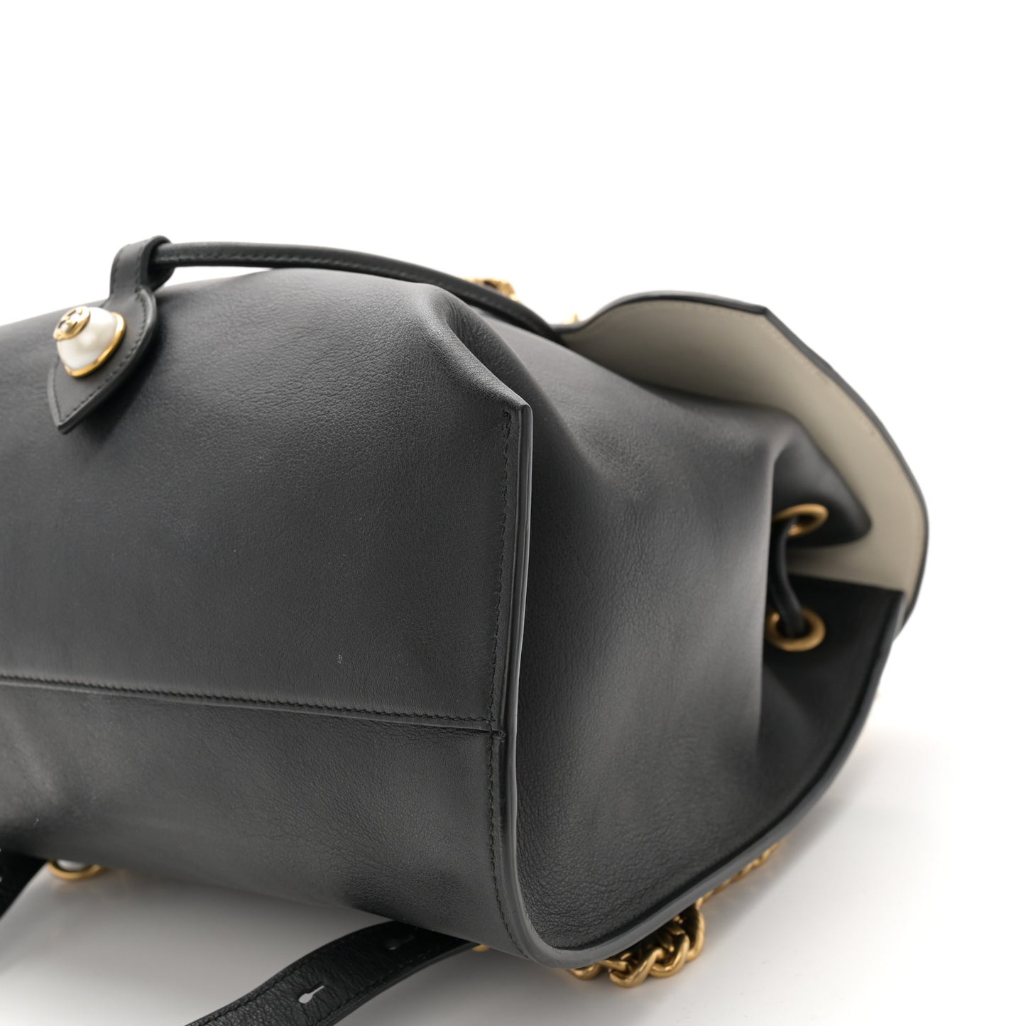 Calfskin Medium Malin Chain Backpack White Black Gold