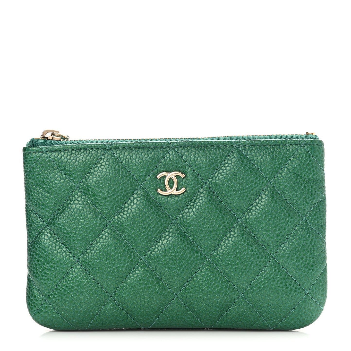Metallic Caviar Quilted Small Cosmetic Case Green