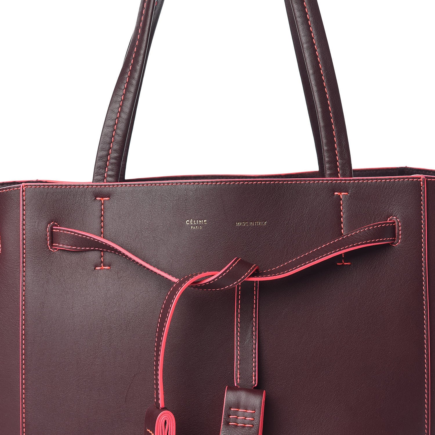 Celine Smooth Calfskin Small Tassel Cabas Phantom Burgundy Pink 8 of 14