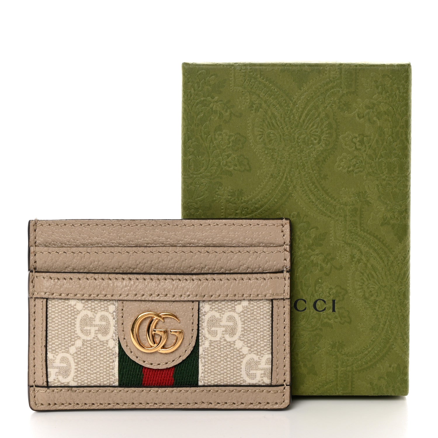 Gucci GG Supreme Monogram Textured Dollar Calfskin Web Ophidia Card Holder Beige Mystic White Oatmeal 9 of 9