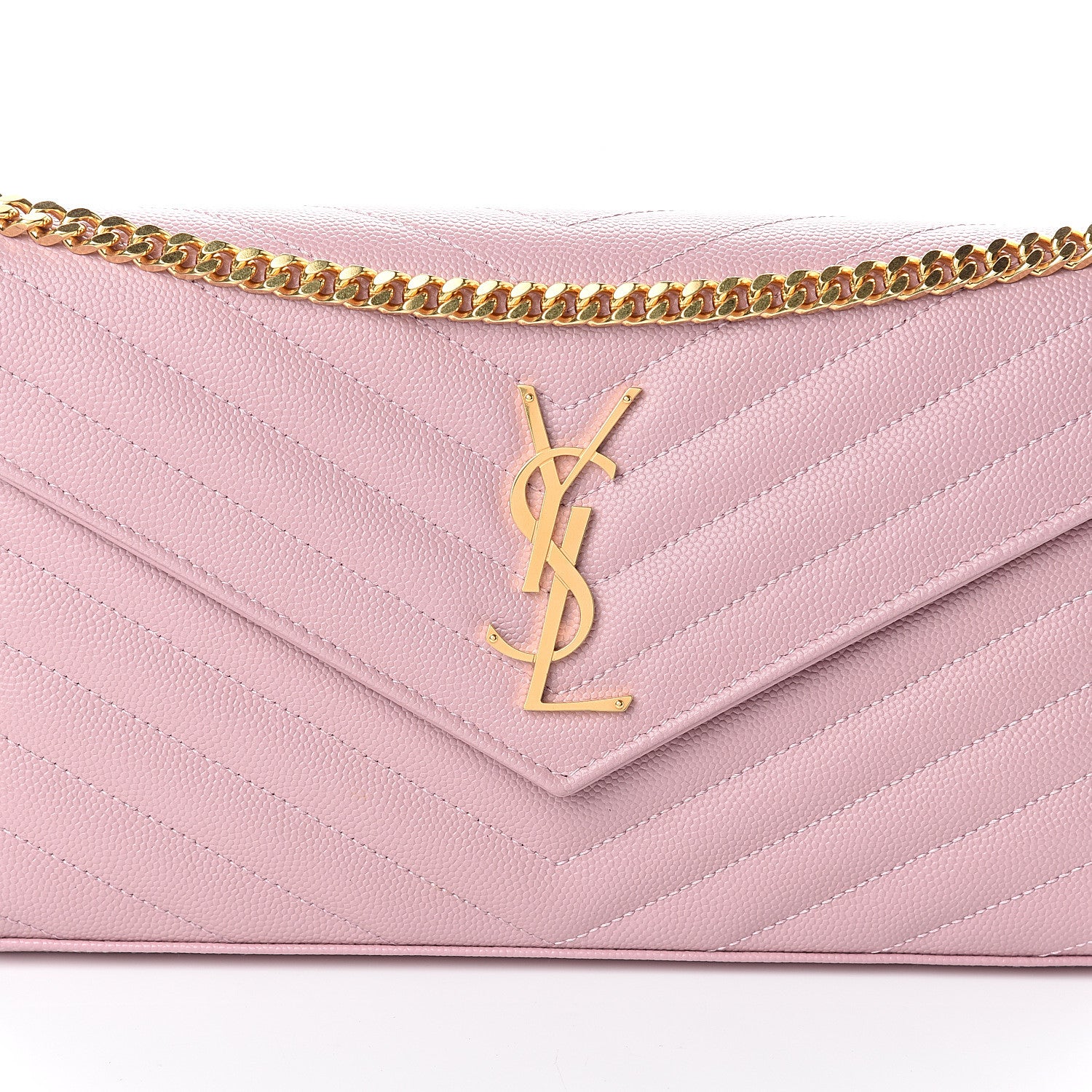 Saint Laurent Grain De Poudre Matelasse Chevron Monogram Chain Wallet Pale Pink 8 of 10