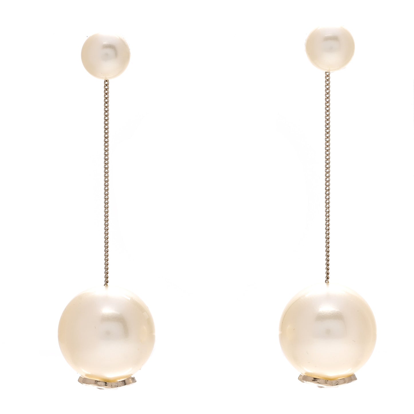 Pearl CC Chain Drop Earrings Gold