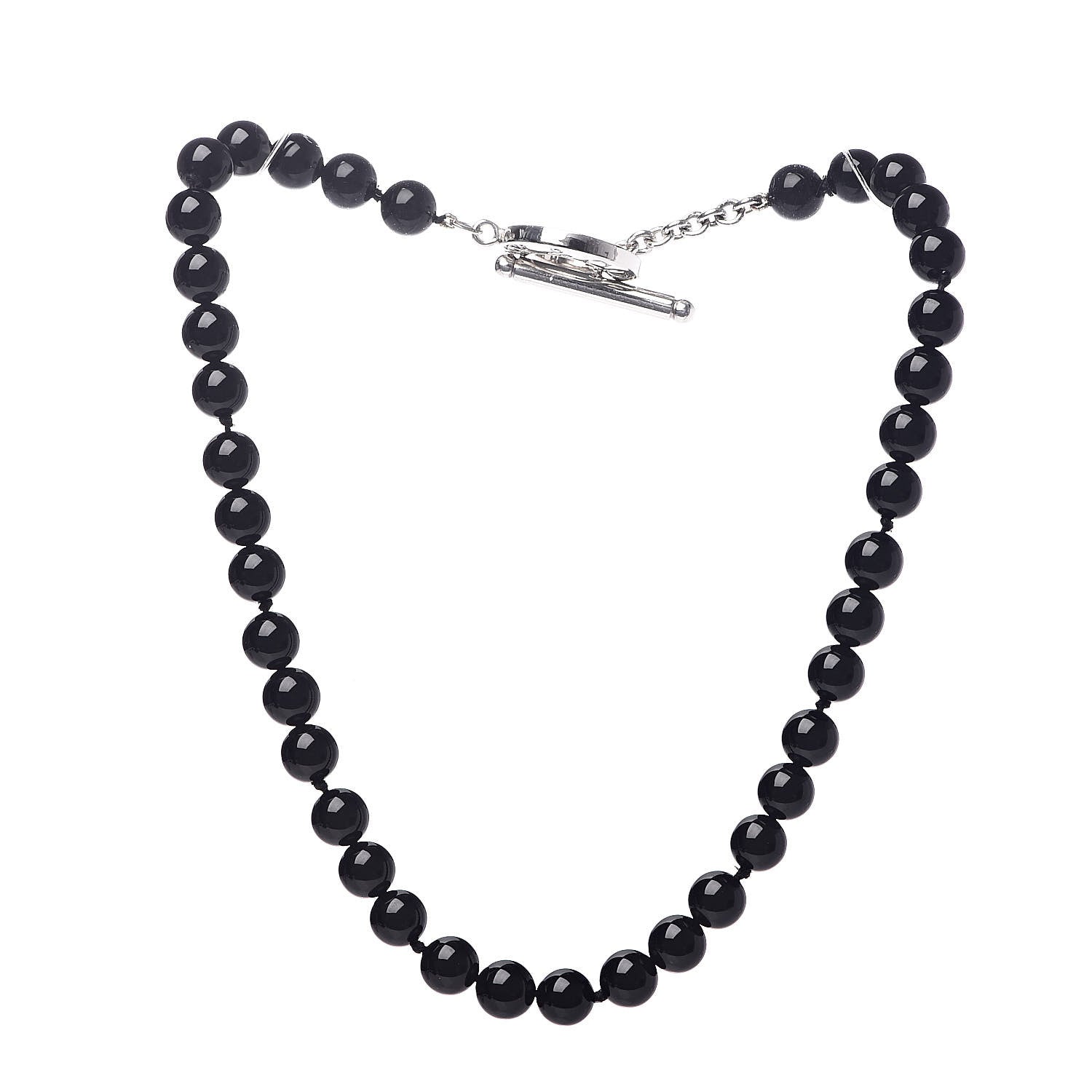 Tiffany Sterling Silver Black Onyx Bead Toggle Necklace 3 of 4