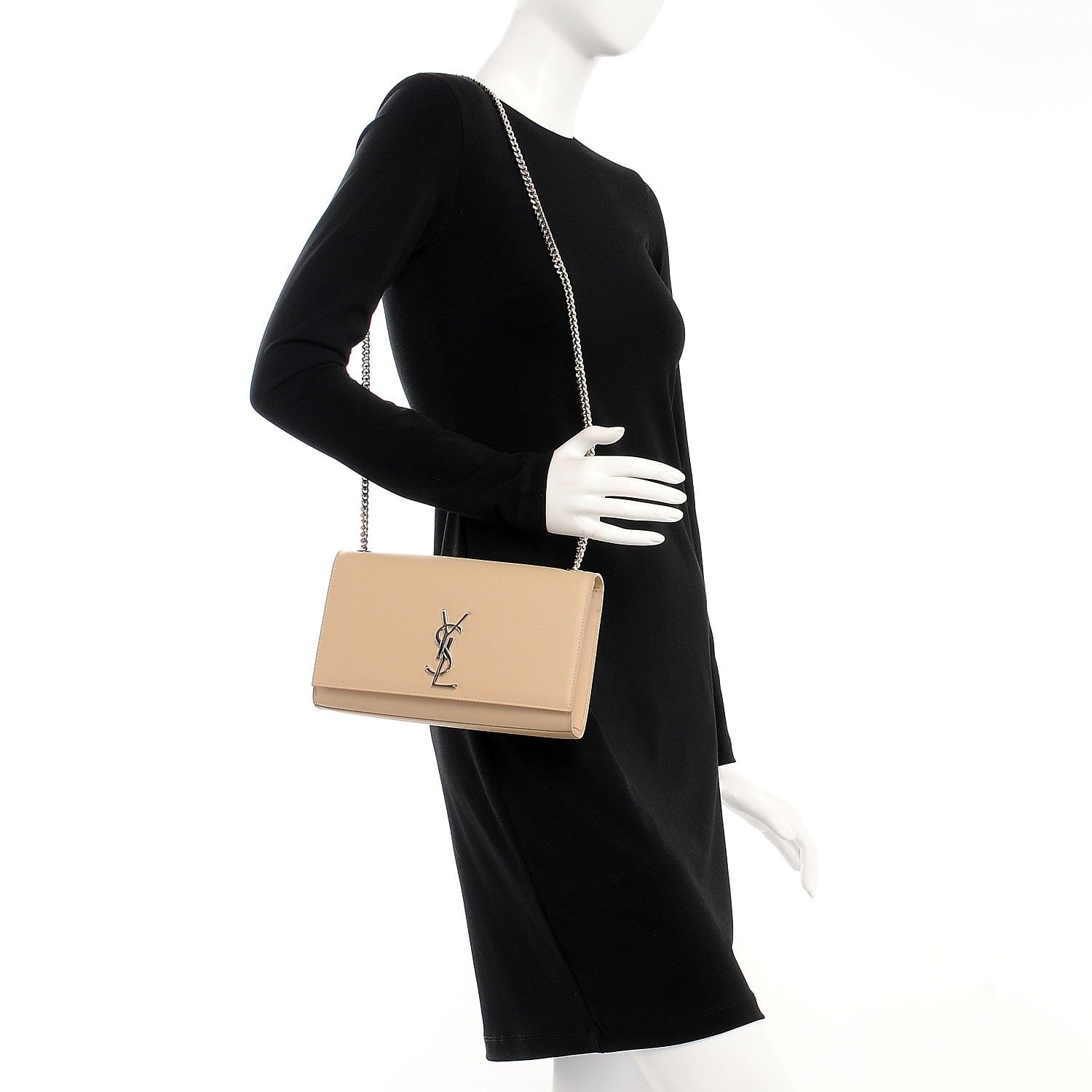 Saint Laurent Grain De Poudre Medium Monogram Kate Satchel Nude Powder 2 of 12