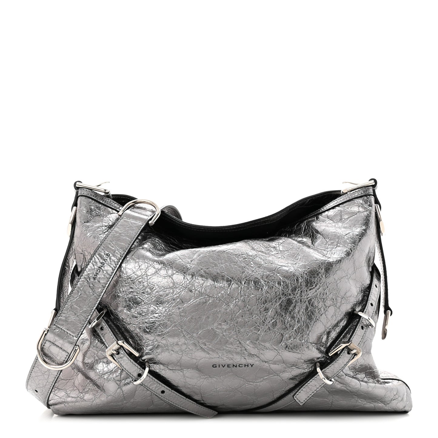 Metallic Calfskin Medium Voyou Bag Silver