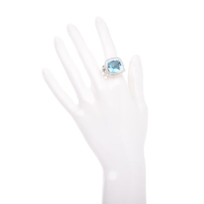 David Yurman Sterling Silver Diamond Blue Topaz 16mm Albion Ring 54 7 2 of 6