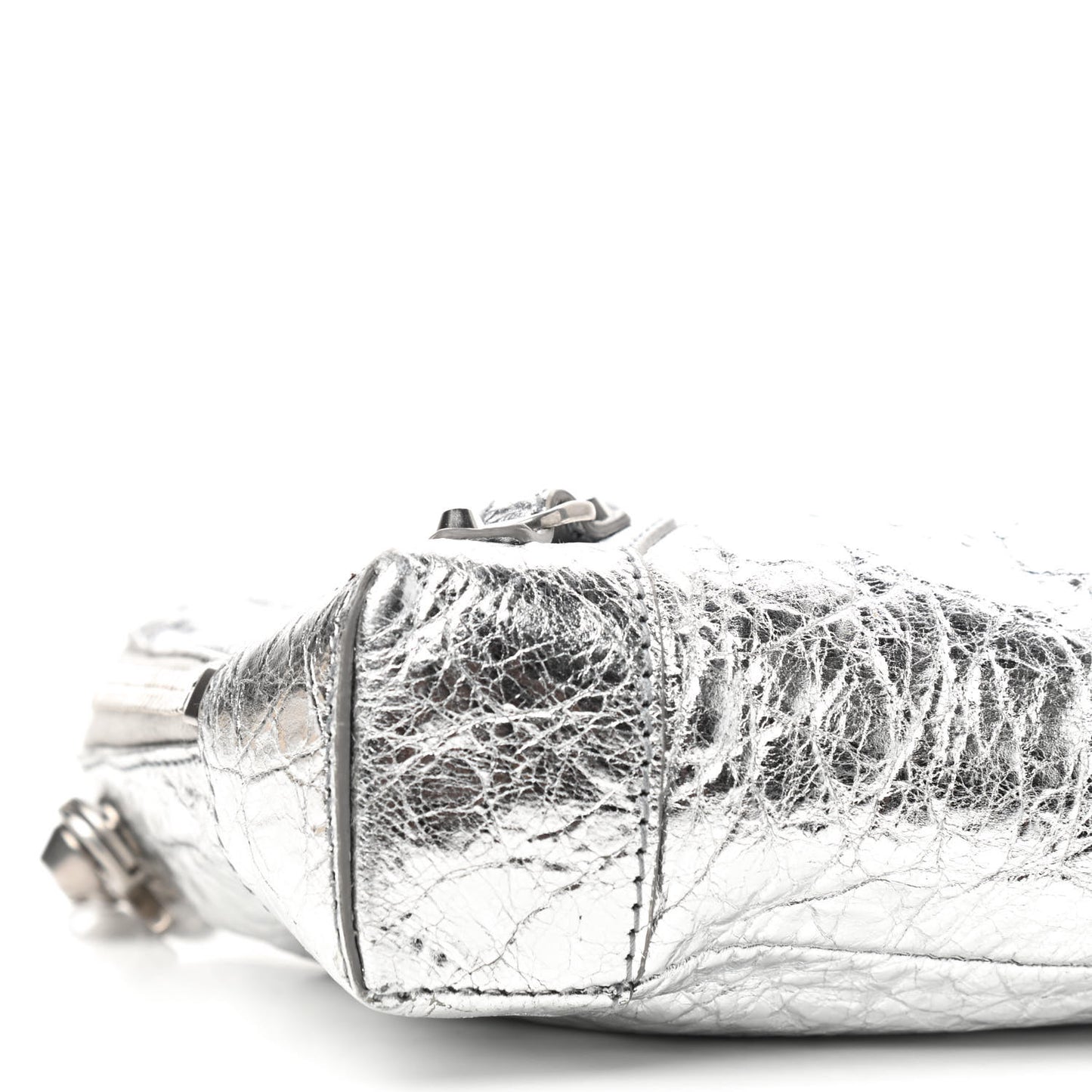 Metallic Calfskin Classic Silver Hardware Pouch With A Chain Crossbody Silver