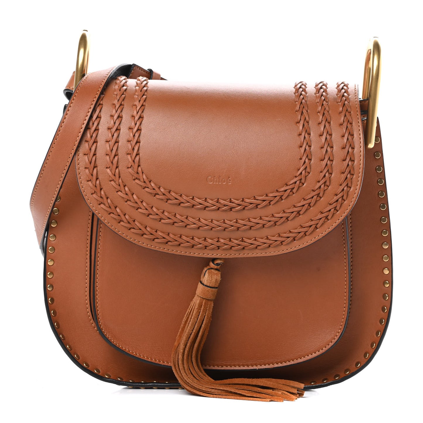Calfskin Braided Medium Hudson Shoulder Bag Caramel