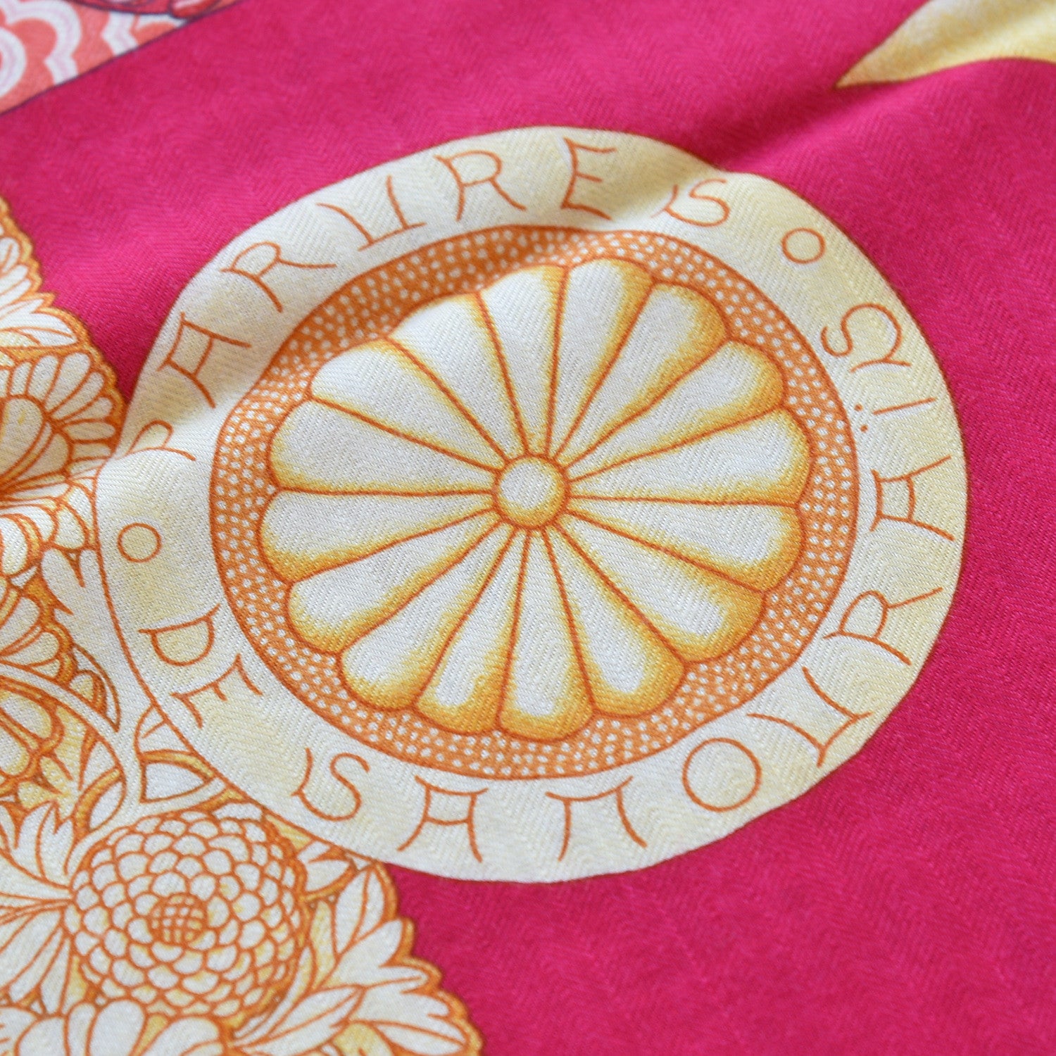 Hermes Cashmere Silk Parures De Samourais Shawl 140 Rose Indien Vert Corail 6 of 7