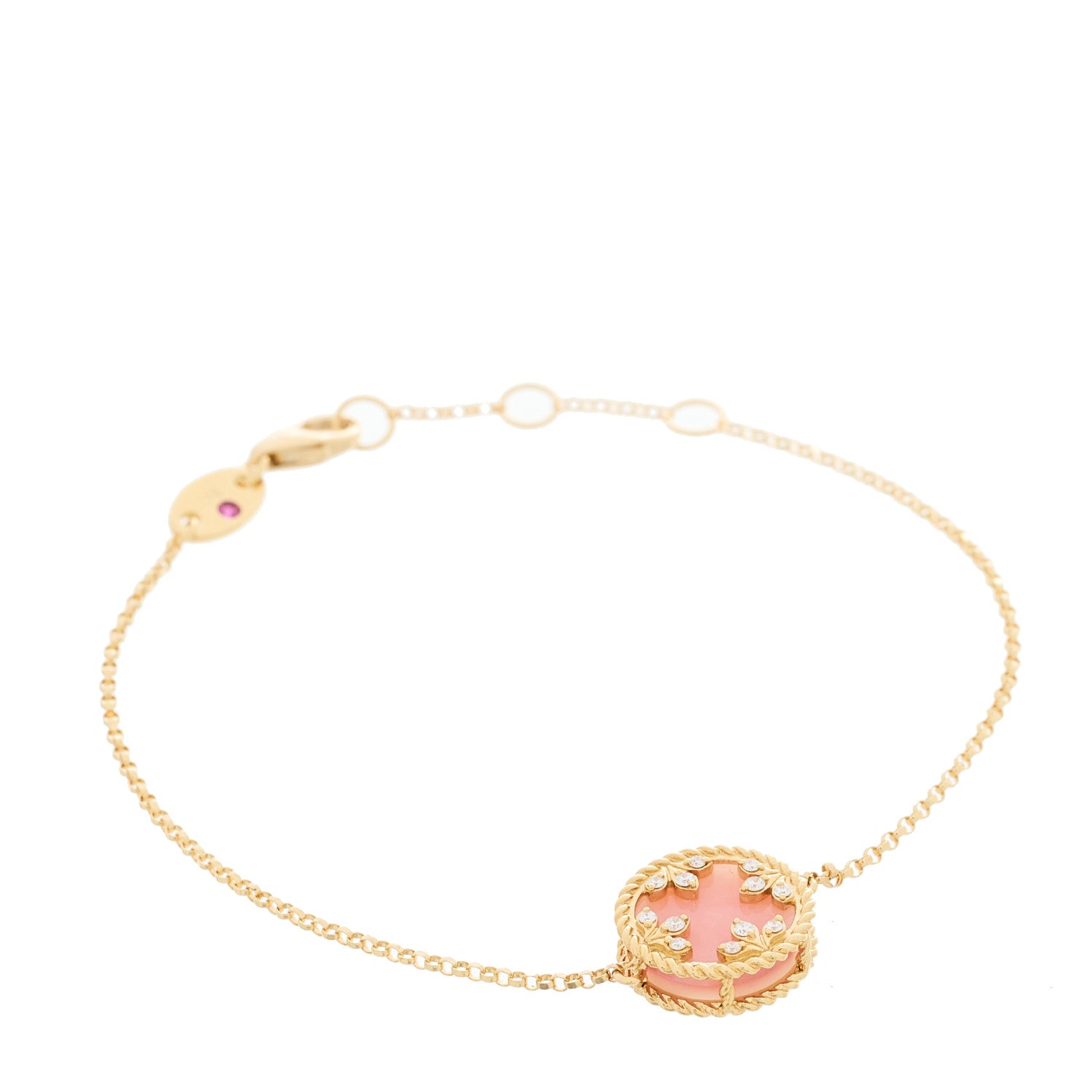 Roberto Coin 18K Yellow Gold Diamond Pink Opal Mother of Pearl Venetian Medallion Bracelet 1 of 3
