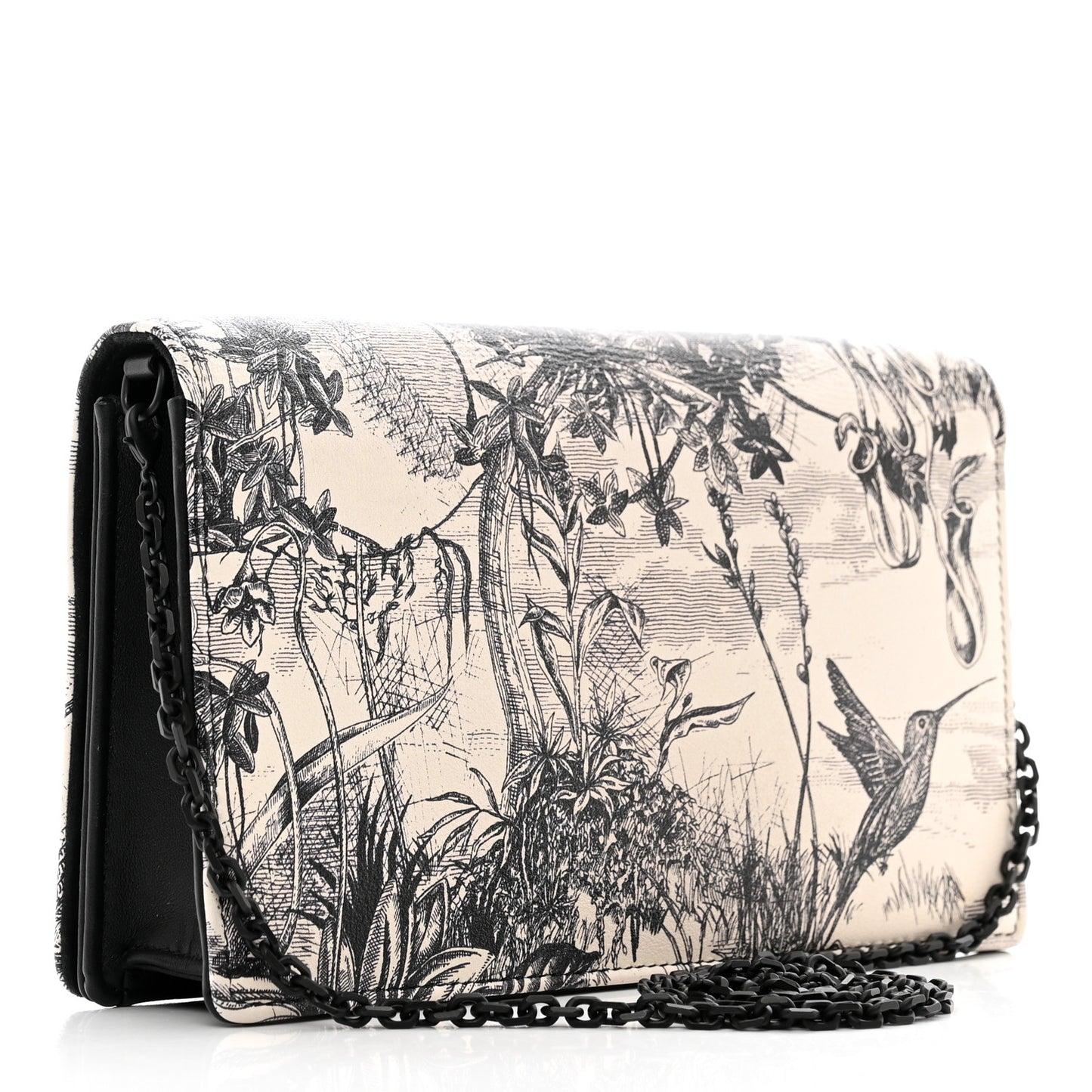 Calfskin Toile de Jouy Carnivora Wallet On Chain Pouch White