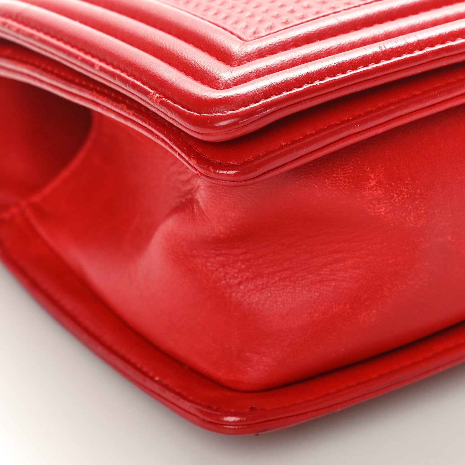 Chanel Lambskin Embossed Medium Boy Cube Flap Red 9 of 15