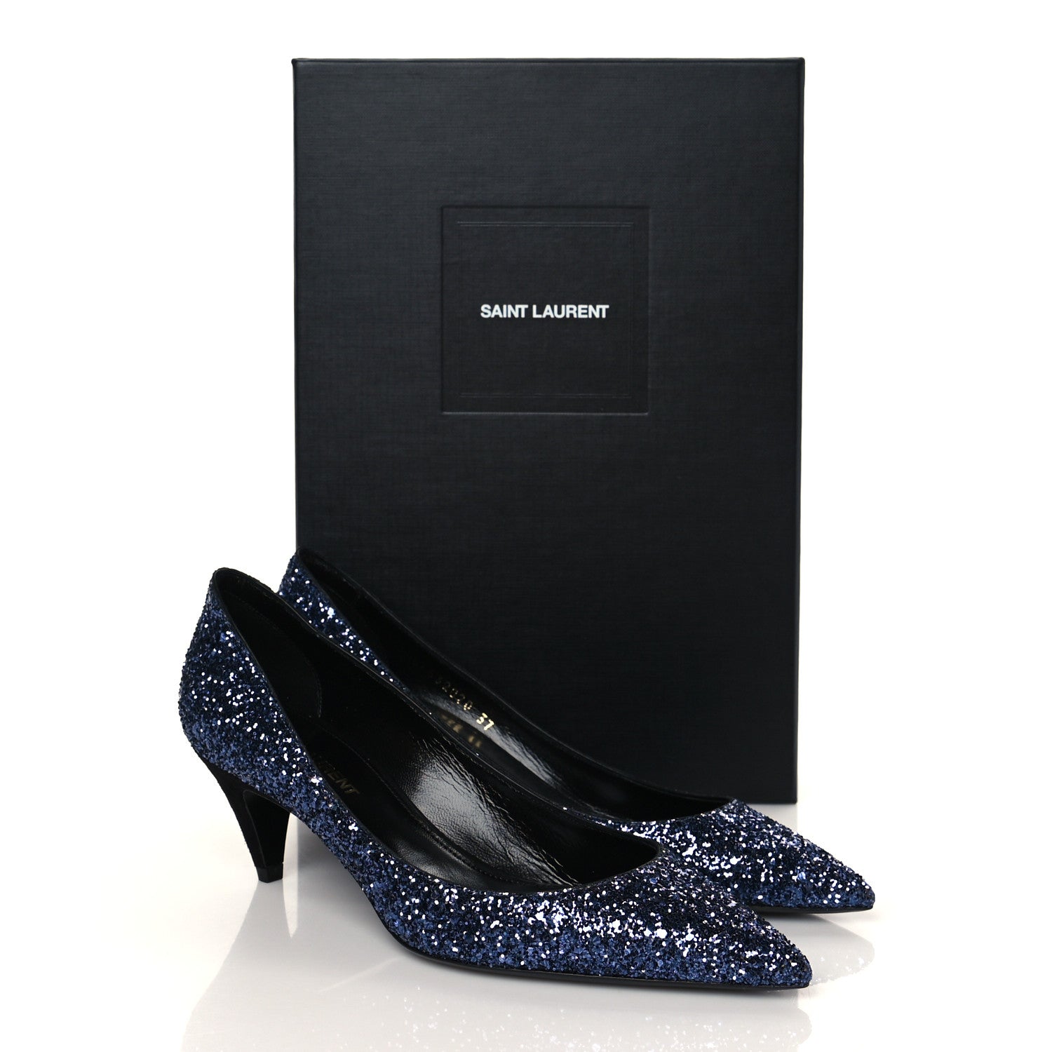 Saint Laurent Charlotte Glitter Point-toe Kitten-Heel Pumps 37 Blue 9 of 9