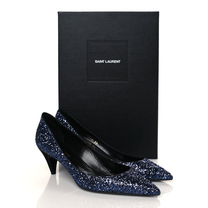 Saint Laurent Charlotte Glitter Point-toe Kitten-Heel Pumps 37 Blue 9 of 9