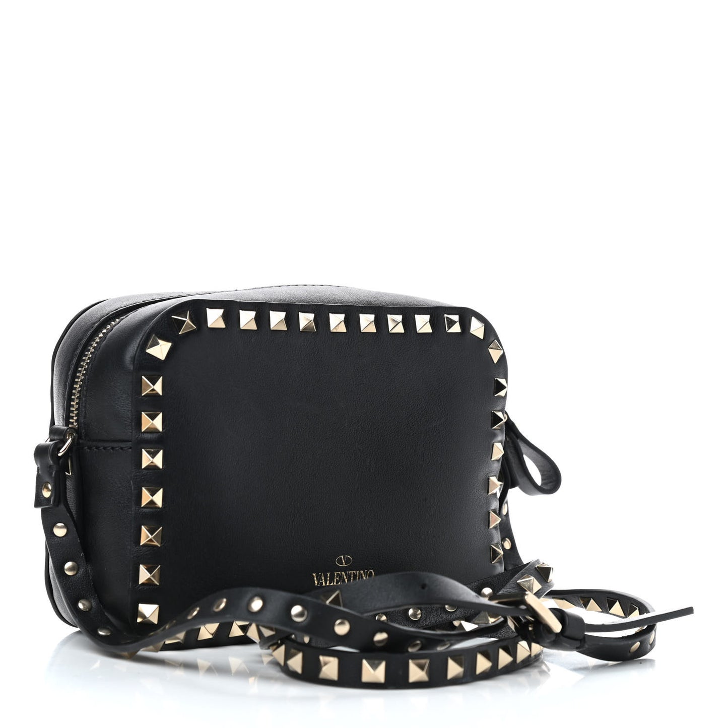Calfskin Rockstud Camera Crossbody Bag Black