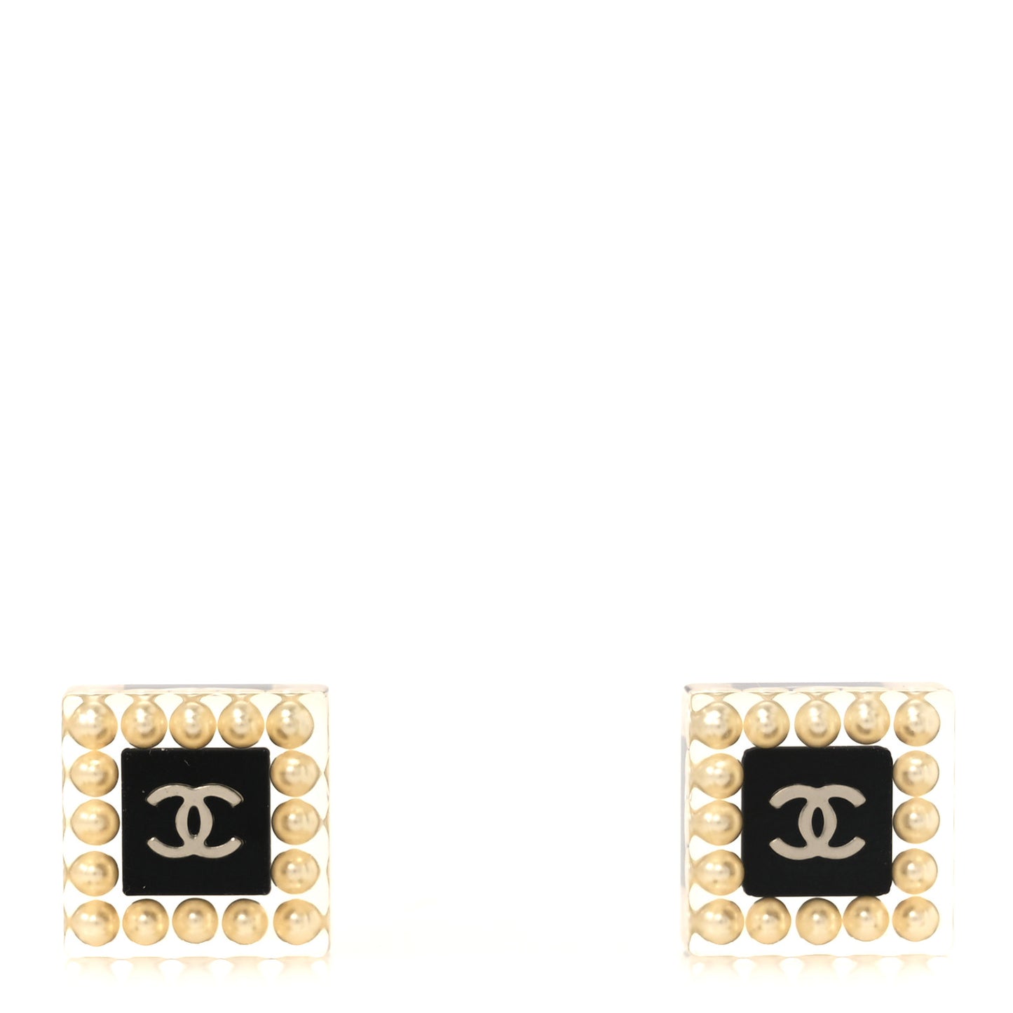 Pearl Resin Square CC Earrings Black Transparent