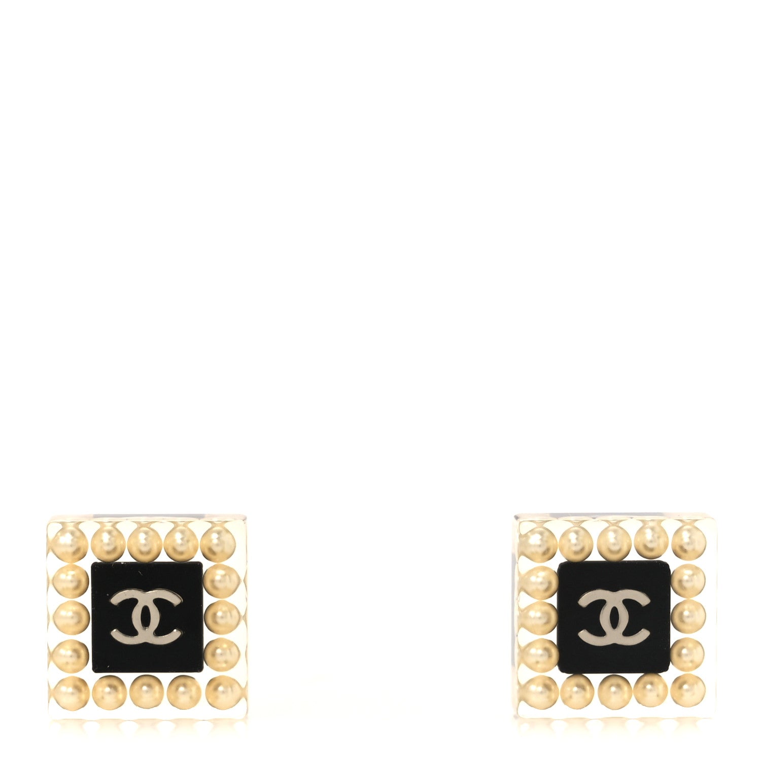 Chanel Pearl Resin Square CC Earrings Black Transparent 1 of 4