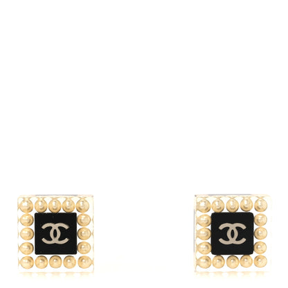 Chanel Pearl Resin Square CC Earrings Black Transparent 1 of 4