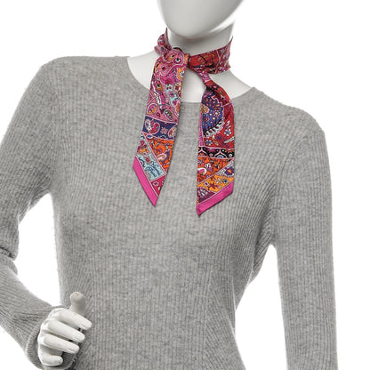 Hermes Silk Au Pays Des Oiseaux Fleurs Twilly Rose Vif Rouge Vert 2 of 5