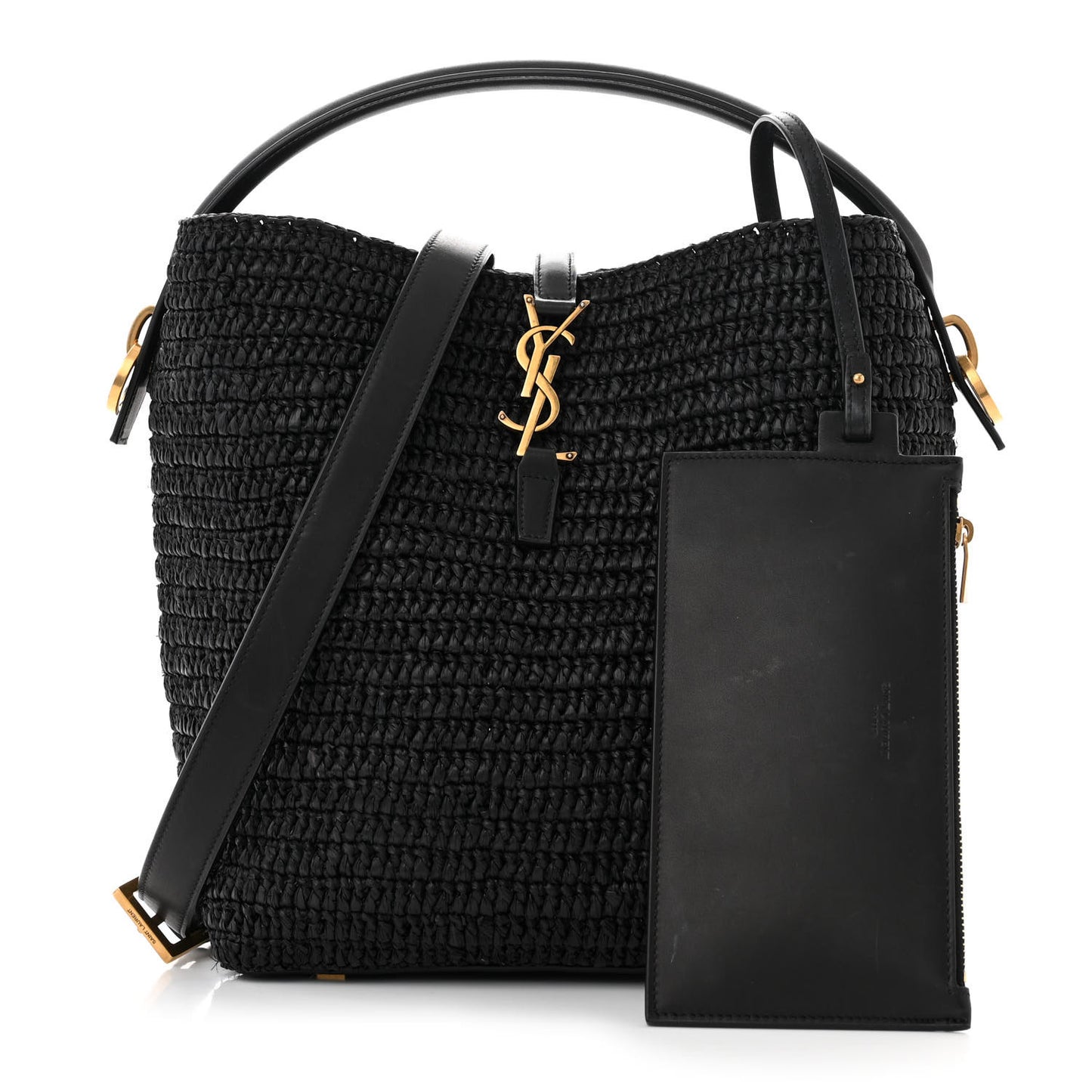 Raffia Calfskin Monogram Le 37 Bucket Bag Black