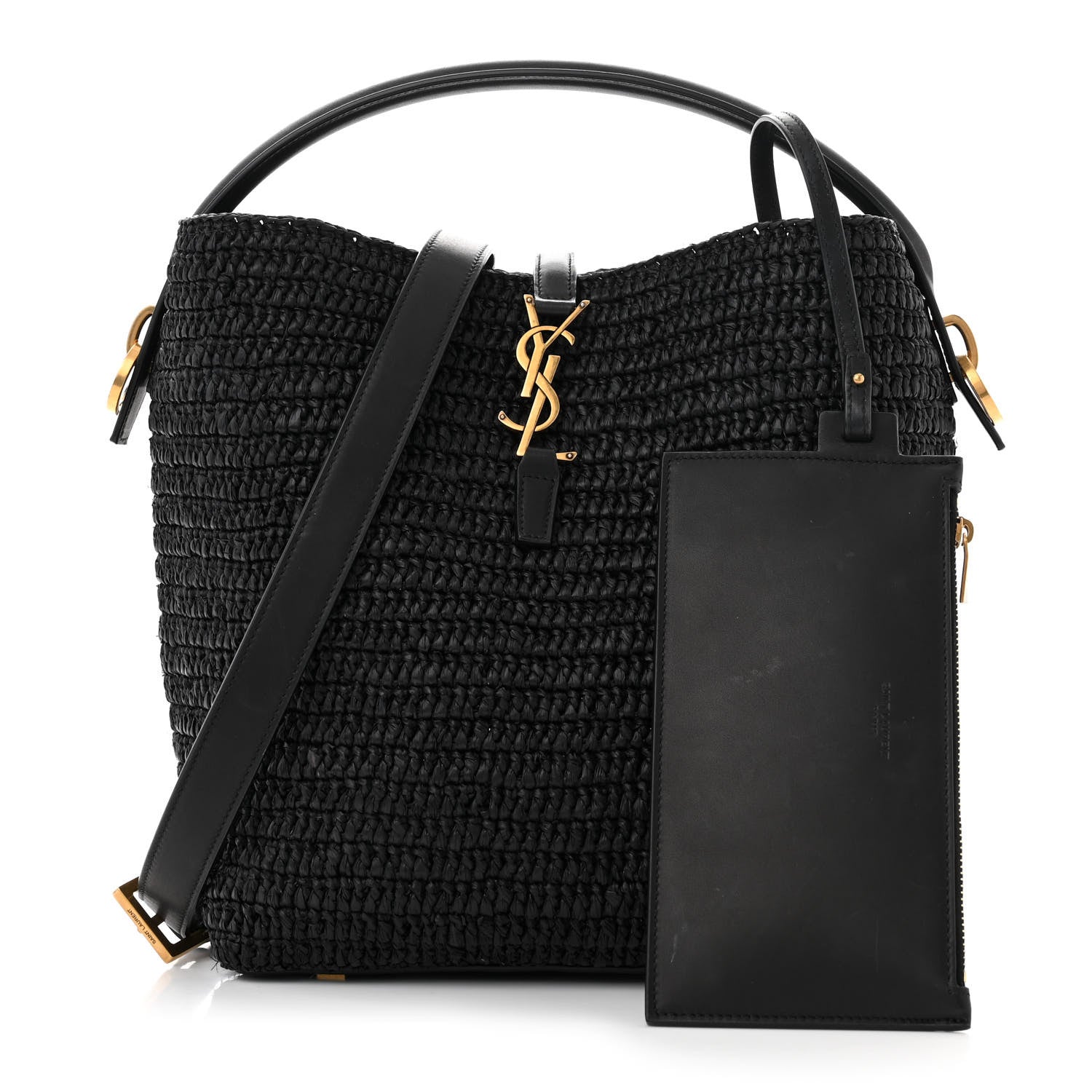 Saint Laurent Raffia Calfskin Monogram Le 37 Bucket Bag Black 3 of 11