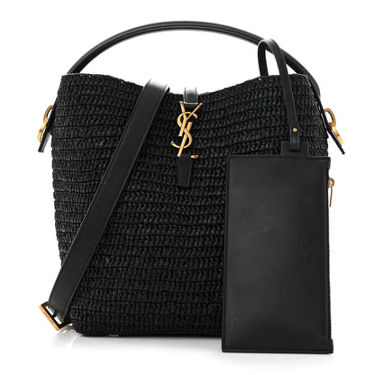 Saint Laurent Raffia Calfskin Monogram Le 37 Bucket Bag Black 3 of 11