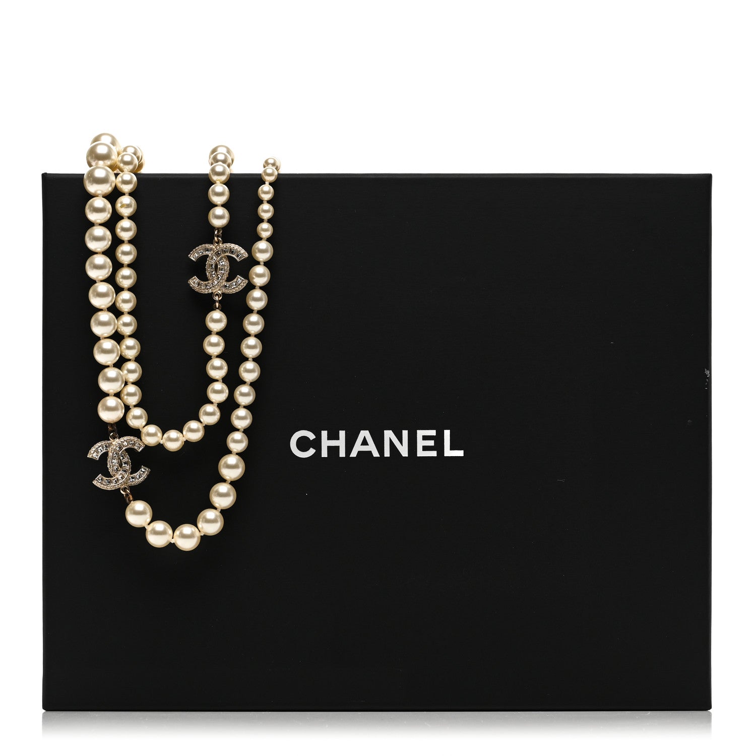 Chanel Pearl Baguette Crystal CC Long Necklace Gold 6 of 6