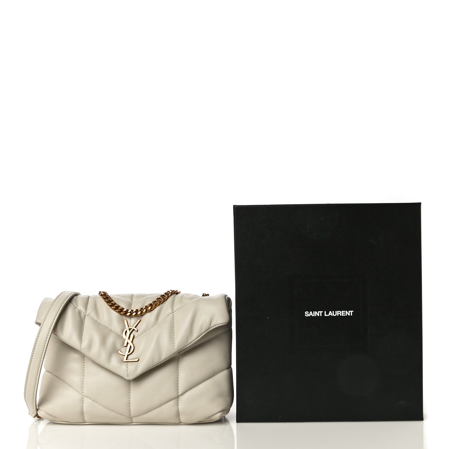 Saint Laurent Lambskin Quilted Toy Loulou Puffer Monogram Chain Satchel Crema Soft 14 of 14