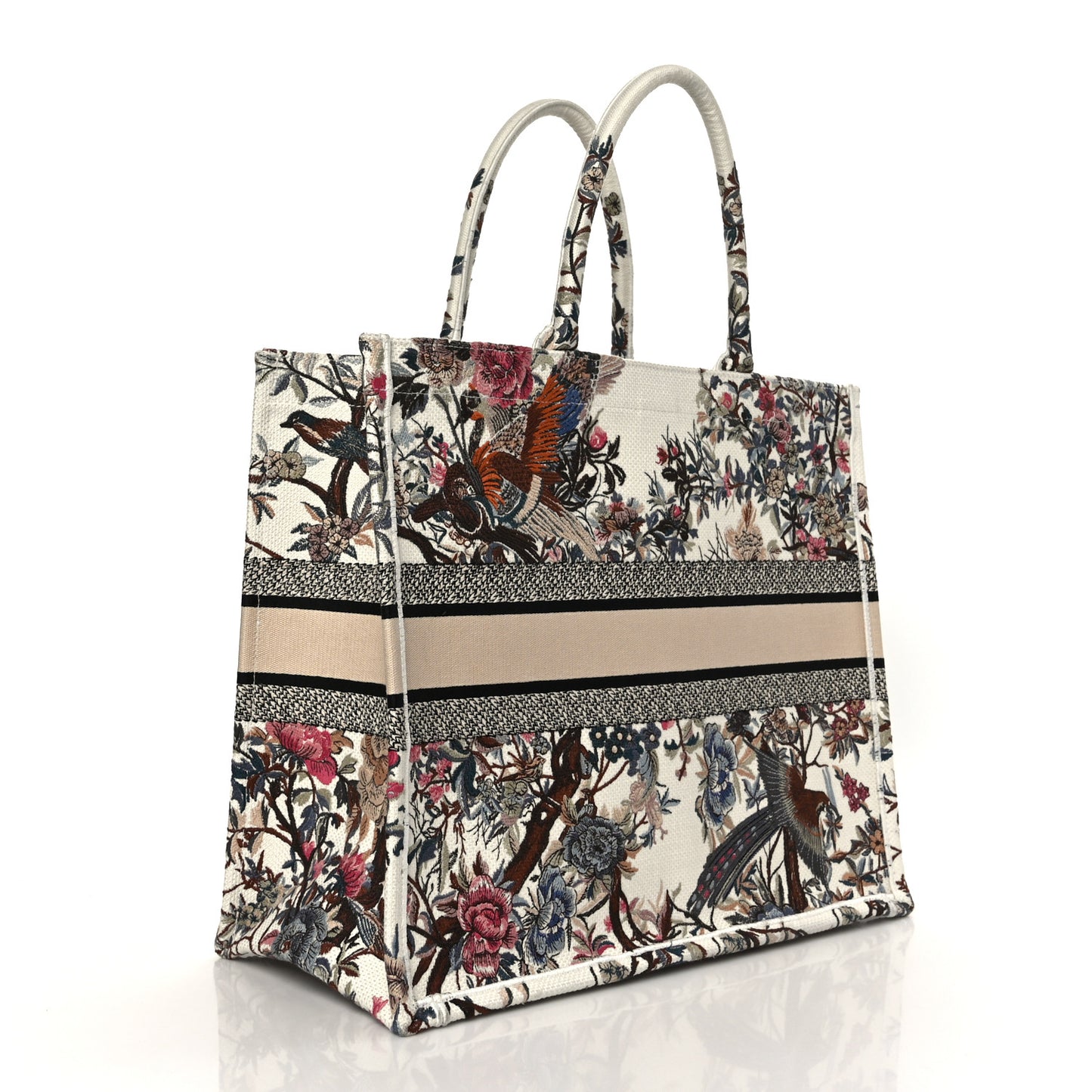 Canvas Embroidered Large Jardin D'Hiver Book Tote Latte Multicolor