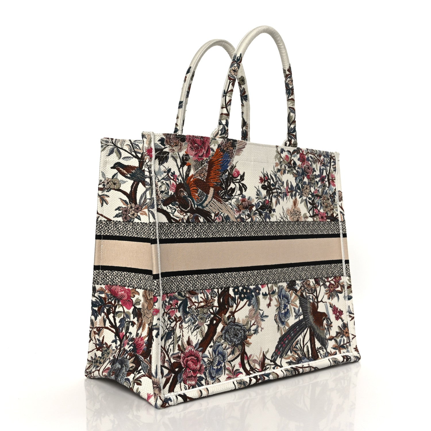 Christian Dior Canvas Embroidered Large Jardin D'Hiver Book Tote Latte Multicolor 3 of 9