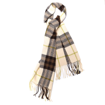 Burberry Cashmere Wool Check Fringe Scarf Beige Brown Green 1 of 3
