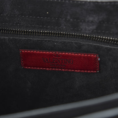 Valentino Garavani Calfskin Beaded Medium Guitar Strap Rockstud Rolling Flap Saddle Bag Black 7 of 9