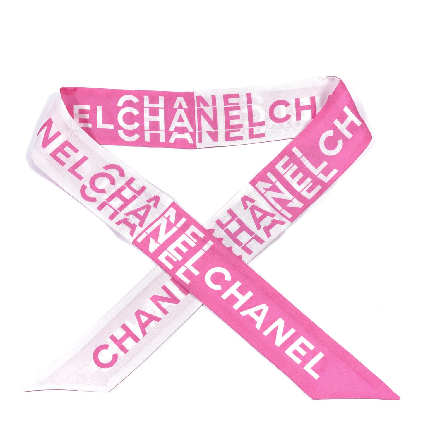 Silk Logo Slim Bandeau Scarf Fuchsia White