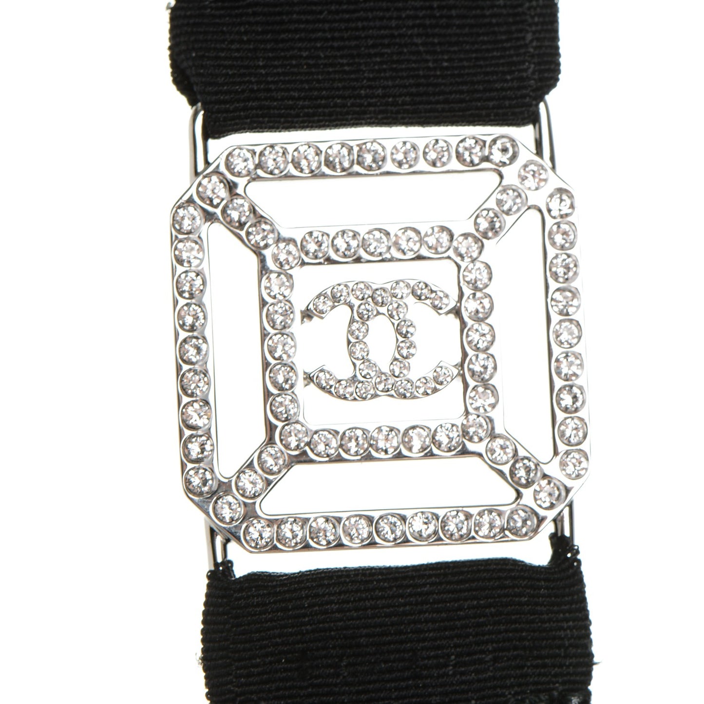 Crystal CC Lanyard Necklace Black Silver