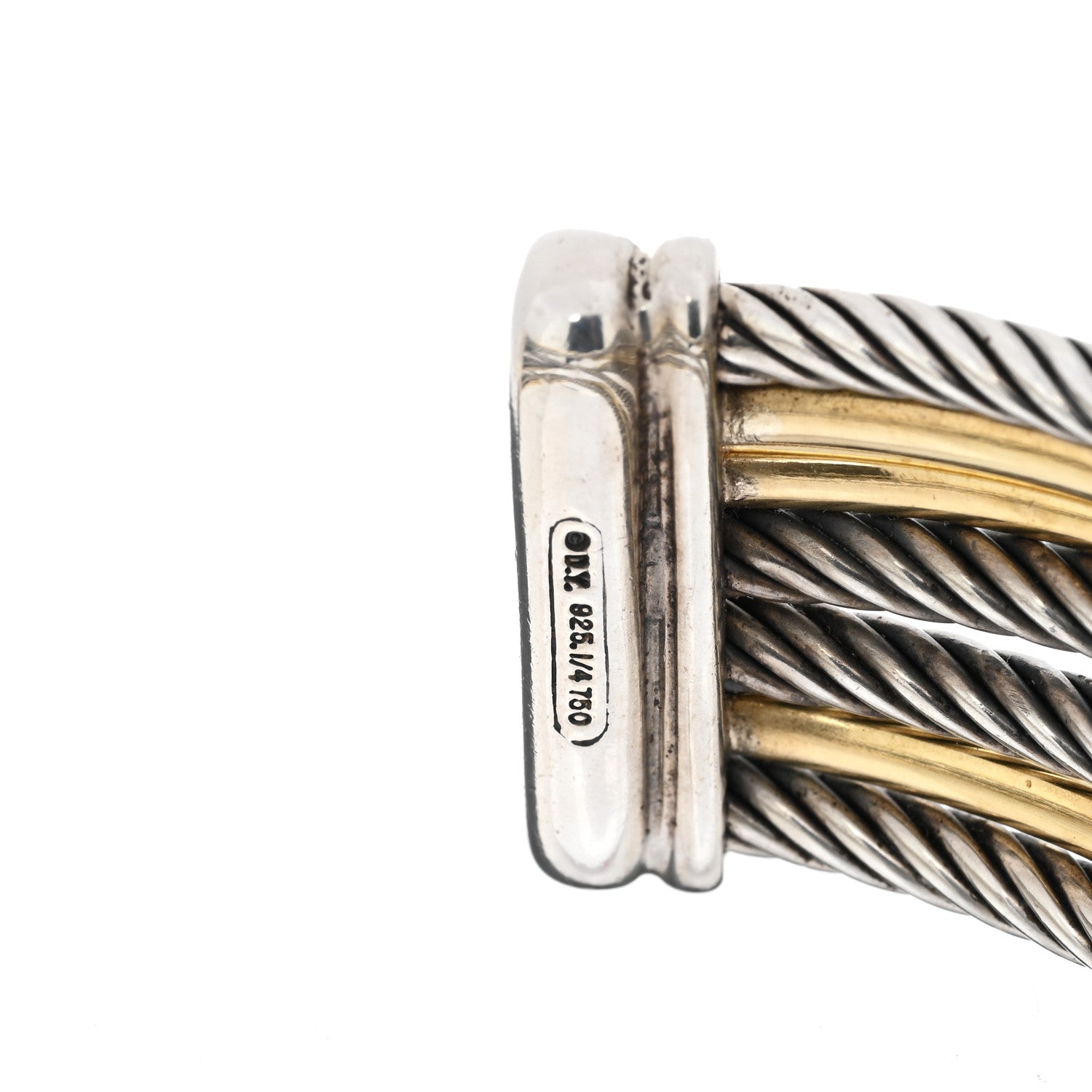 David Yurman Sterling Silver 18K Yellow Gold 21mm Four Row Crossover Cuff Bracelet 3 of 3