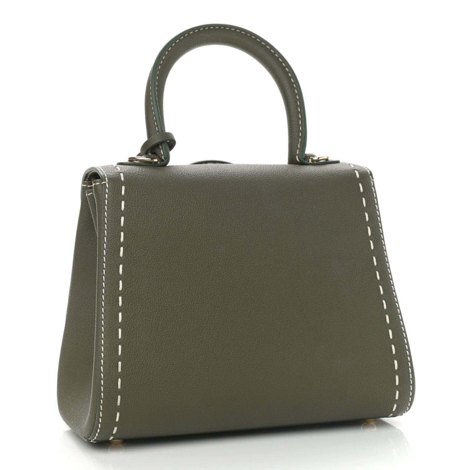 Delvaux Grained Rodeo Calfskin Surpique Mini Brillant Satchel Kaki Ivory 3 of 10