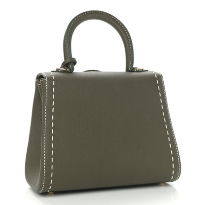 Delvaux Grained Rodeo Calfskin Surpique Mini Brillant Satchel Kaki Ivory 3 of 10