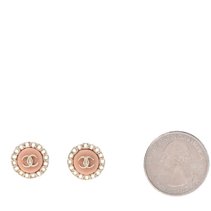Chanel Resin Chain CC Round Earrings Gold Pink 2 of 5