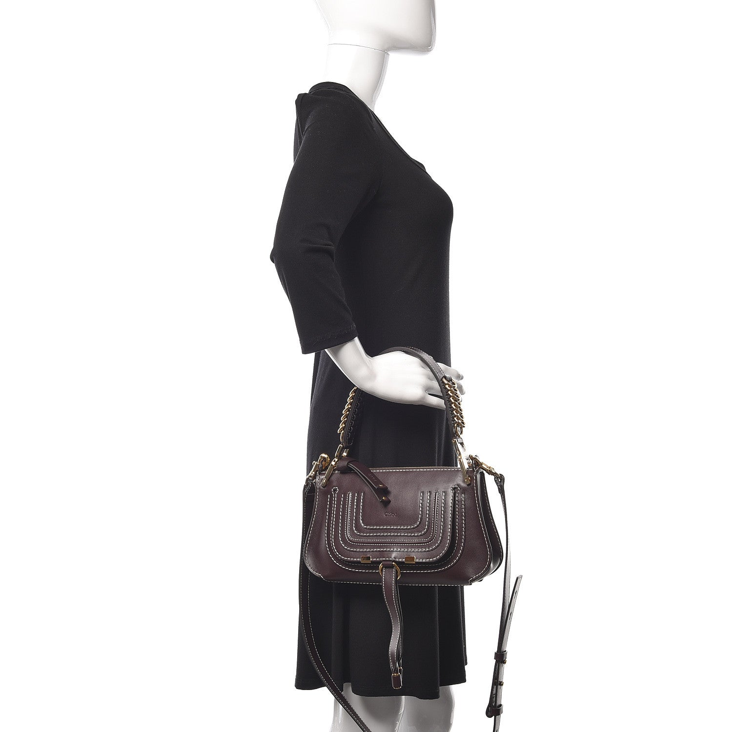 Chloe Shiny Calfskin Small Marcie Saddle Shoulder Bag Black Raisin 3 of 11