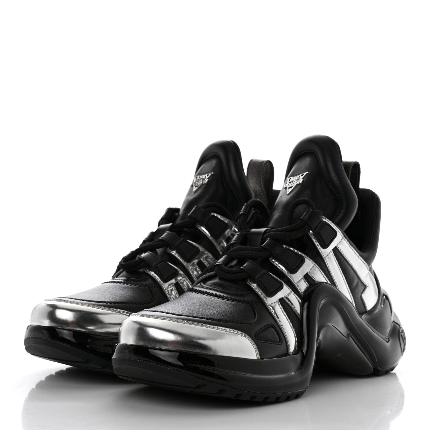 Louis Vuitton Calfskin Metallic Monogram LV Archlight Sneakers 37 Black Silver 3 of 9