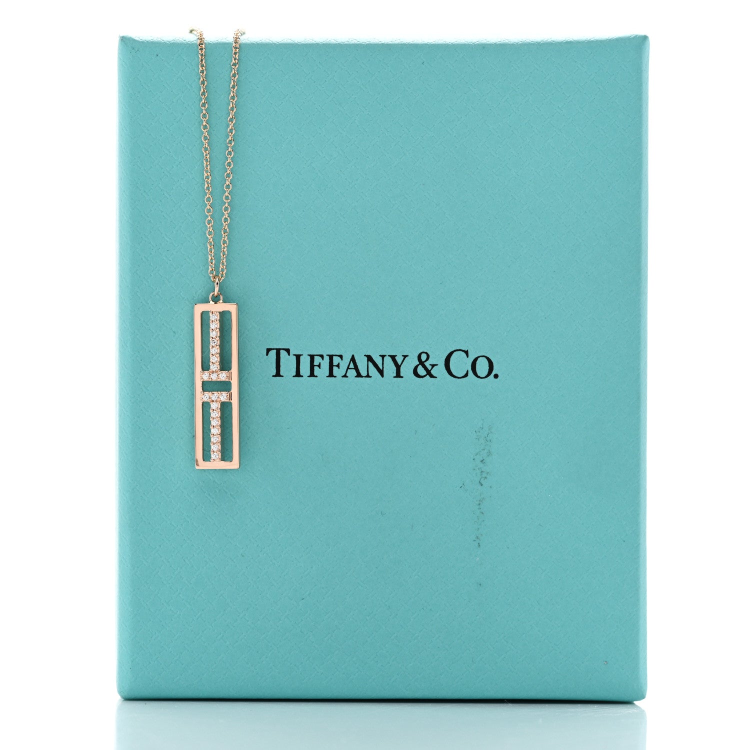 Tiffany 18K Rose Gold Diamond Tiffany T Two Open Vertical Bar Pendant Necklace 7 of 7