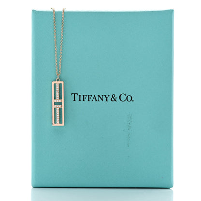 Tiffany 18K Rose Gold Diamond Tiffany T Two Open Vertical Bar Pendant Necklace 7 of 7