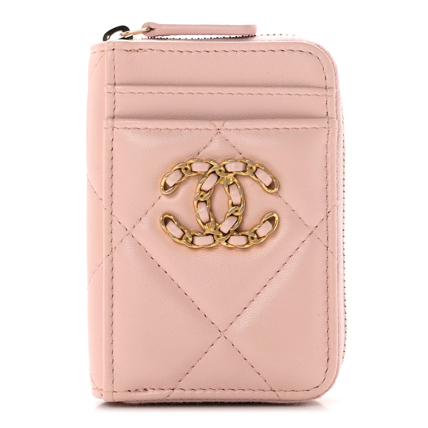 Chanel Lambskin Quilted Chanel 19 Vertical Zip Card Holder Wallet Light Pink 1 of 8