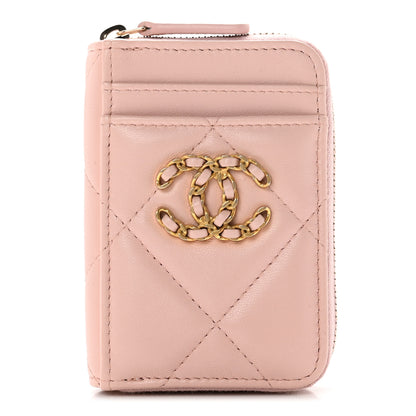 Chanel Lambskin Quilted Chanel 19 Vertical Zip Card Holder Wallet Light Pink 1 of 8